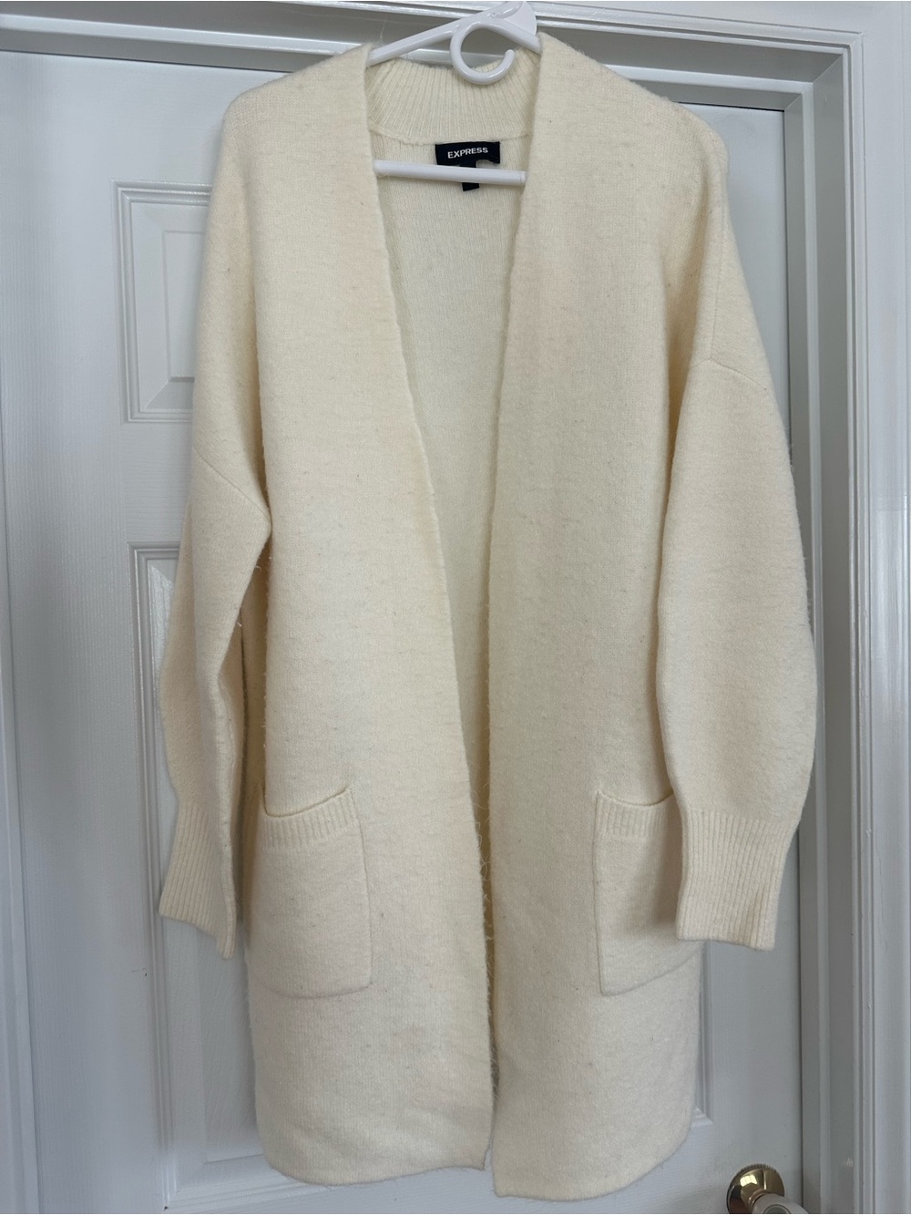 Express Long Cardigan Winter White Open Front Duster Oversize sweater Ivory SM